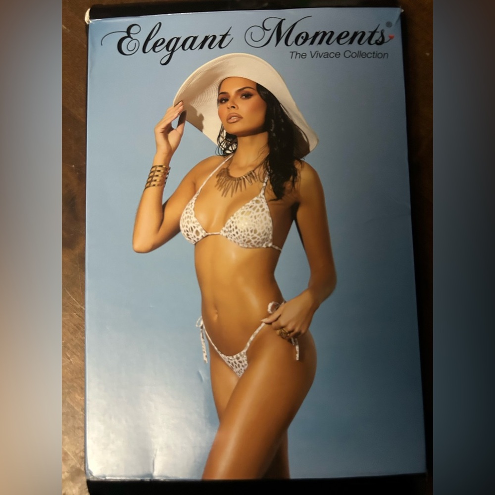 NIP Elegant Moments Gold & White Metallic Leopard Animal Print Micro Bikini Set - Picture 5 of 6
